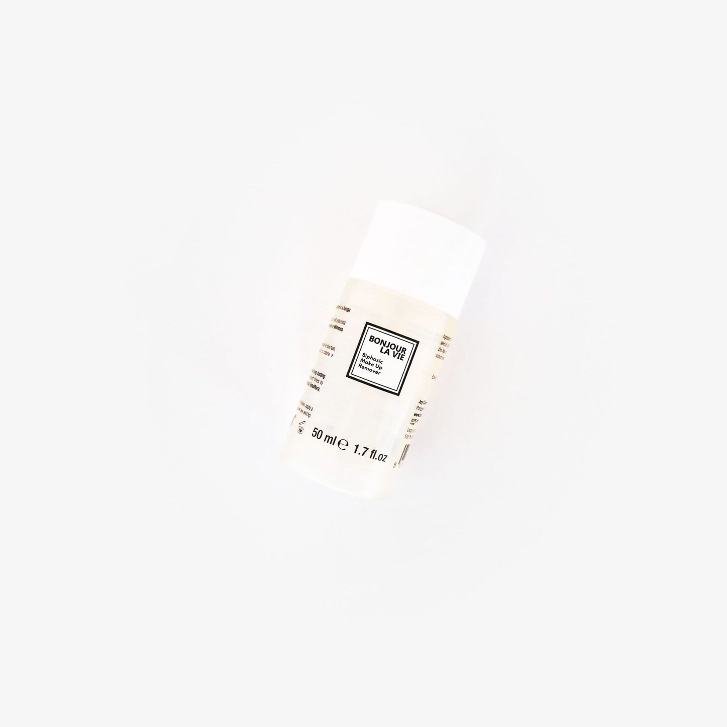 Immagine del flacone di Biphasic MakeUp Remover 50 ml Journey Edition inclinato su fondo bianco