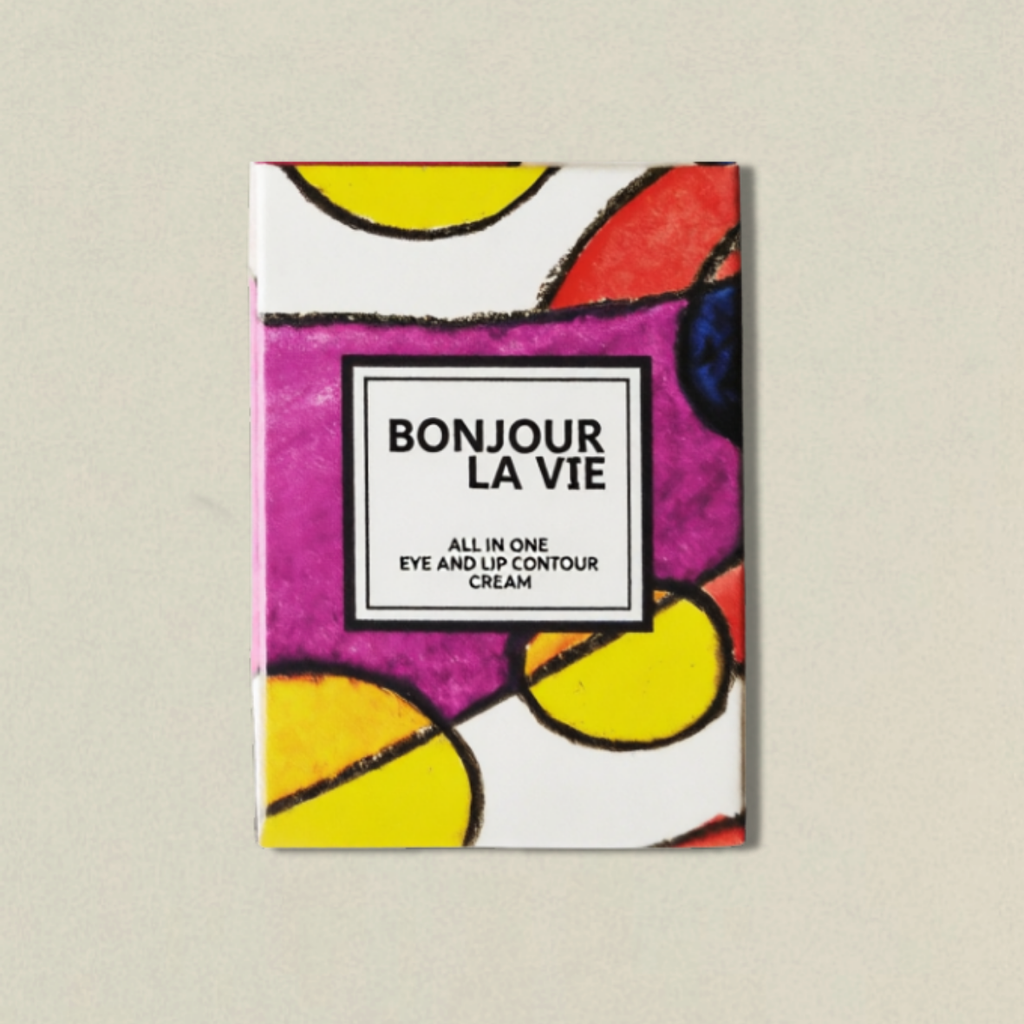 Confezione esterna decorata della crema All In One Eye And Lip Contour di Bonjour La Vie.