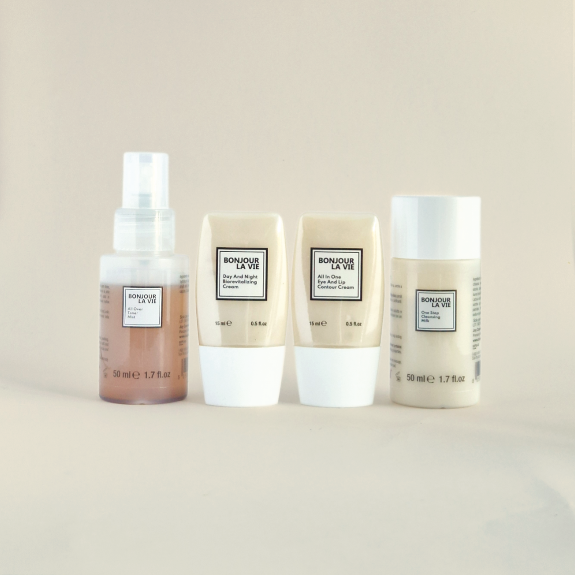 Virtual bundle The Joy: Crema biorevitalizzante, latte detergente, tonico e crema contorno occhi.