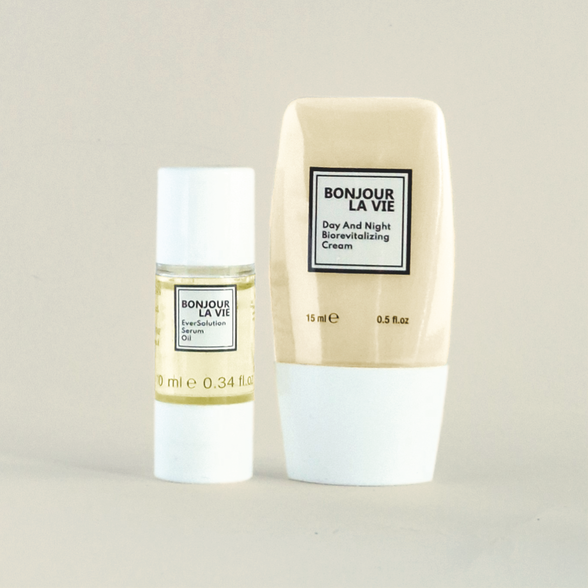 Bundle "The Iconic" Bonjour La Vie: crema biorivitalizzante e olio siero EverSolution ricchi di attivi nutrienti per un viso luminoso.