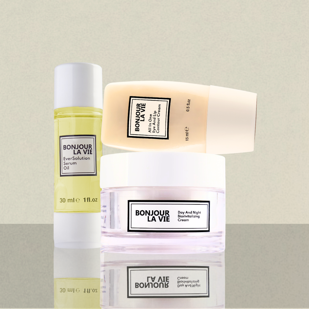 Prodotti correlati Bonjour La Vie: Day And Night BioRevitalizing Cream associata a EverSolution Serum Oil e All In One Eye And Lip Contour Cream.