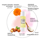 Infografica di EverSolution Serum Oil Bonjour La Vie con i suoi ingredienti chiave: calendula, camomilla, schisandra, vitamina E, oli di riso, jojoba e macadamia.