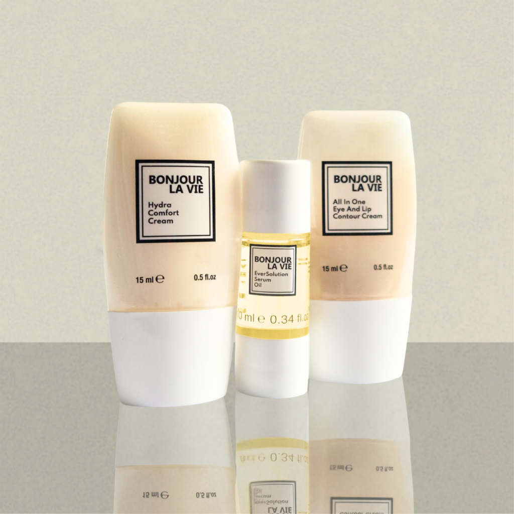 Prodotti correlati Bonjour La Vie: Hydra Comfort Cream associata a All In One Eye And Lip Contour Cream e EverSolution Serum Oil.