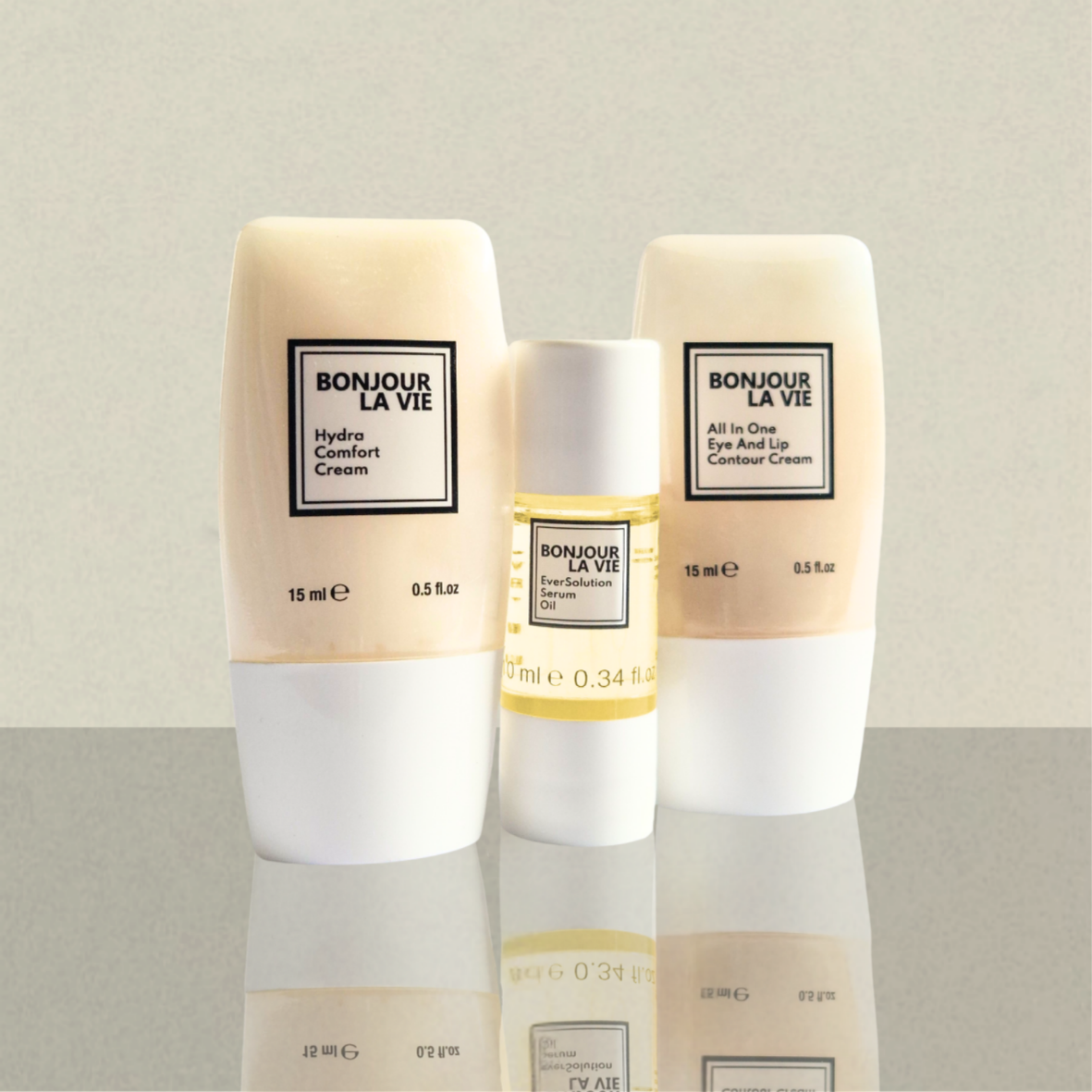 Prodotti correlati Bonjour La Vie: Hydra Comfort Cream associata a All In One Eye And Lip Contour Cream e EverSolution Serum Oil.