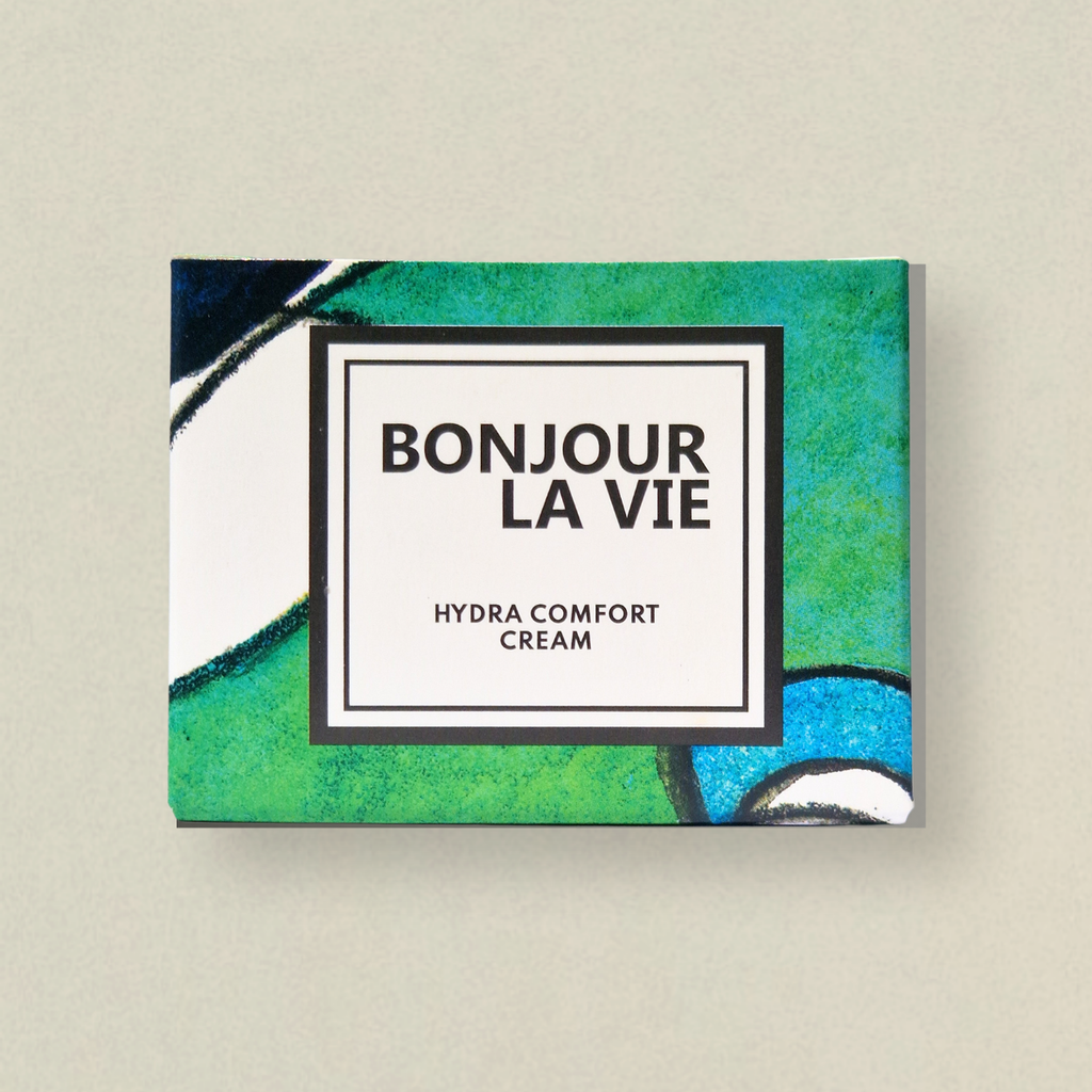 Confezione esterna decorata di Hydra Comfort Cream di Bonjour La Vie.