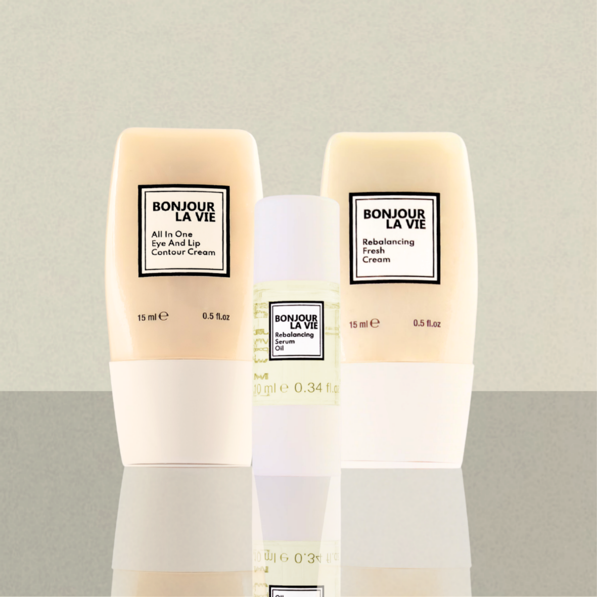 Prodotti correlati Bonjour La Vie: Rebalancing Serum Oil di Bonjour la Vie associato a All In One Eye And Lip Contour Cream e Rebalancing Fresh Cream.