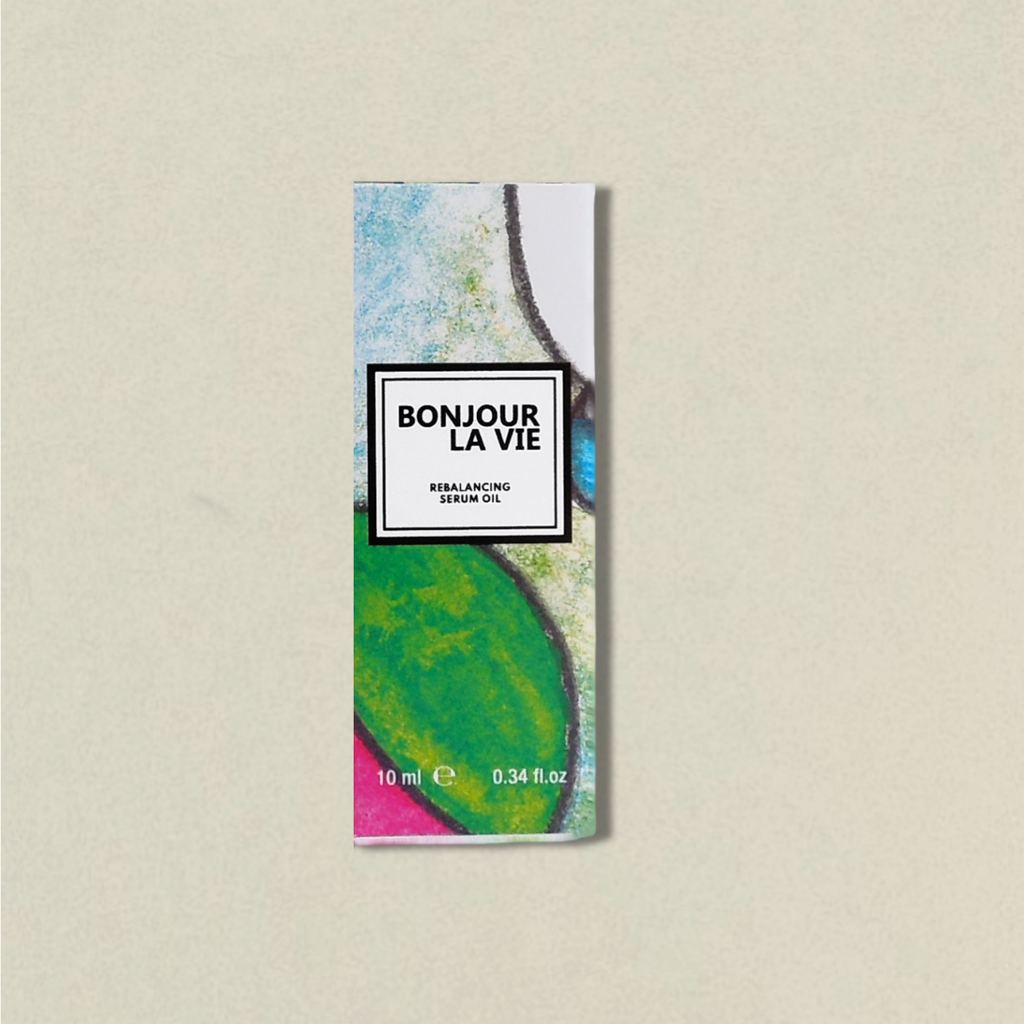 Confezione esterna decorata di Rebalancing Serum Oil di Bonjour La Vie.