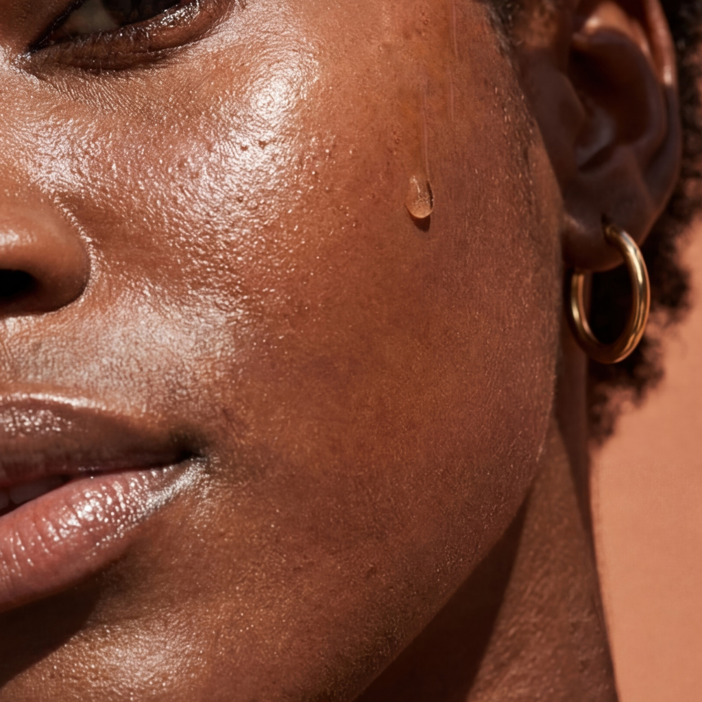 Dettaglio della texture di Rebalancing Serum Oil di Bonjour La Vie sul viso.