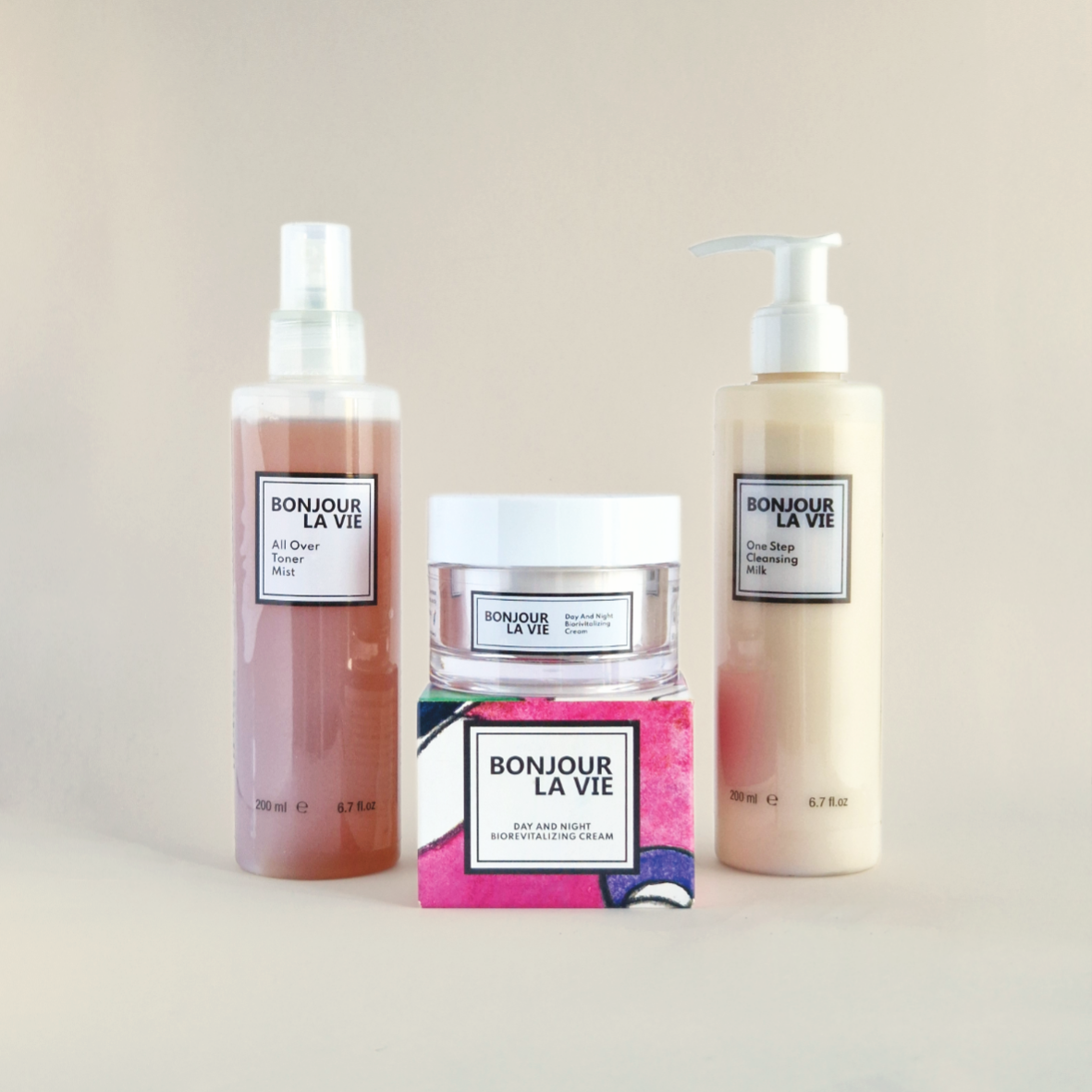 Rituale Luce Bonjour La Vie con One Step Cleansing Milk, All Over Toner Mist e Day And Night BioRevitalizing Cream.