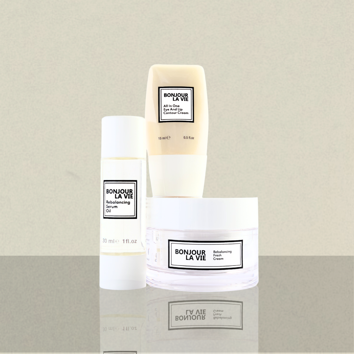 Prodotti correlati di Bonjour La Vie: Rebalancing Fresh Cream associata a All In One Eye And Lip Contour Cream e Rebalancing Serum Oil.