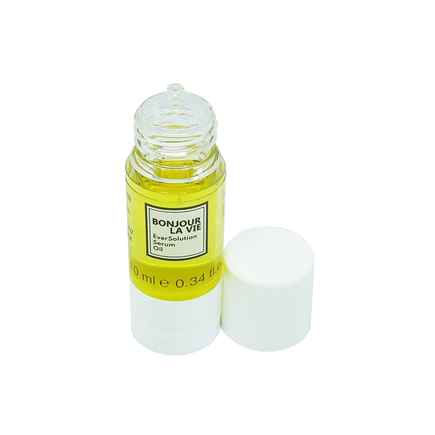 Immagine dall'alto del flacone aperto  di EverSolution Serum Oil aperto 10 ml 0.34 fl. oz. 